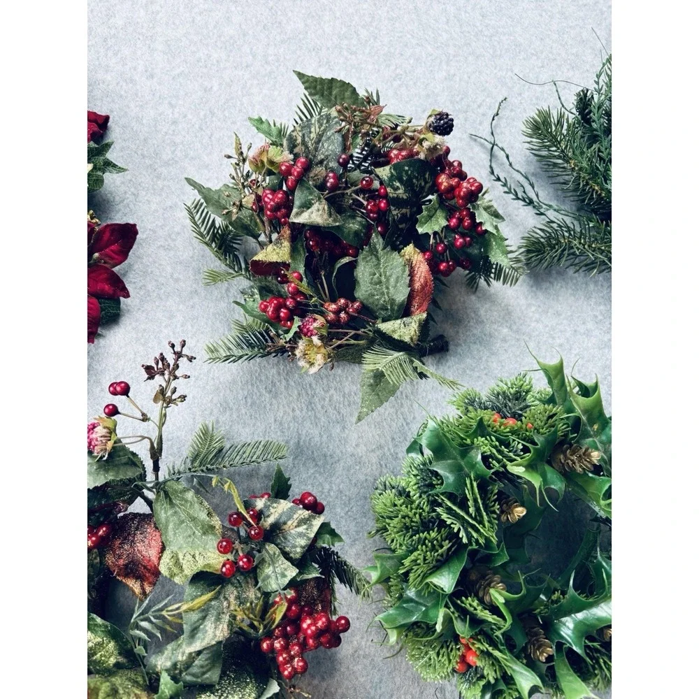 Vintage Lot MCM Plastic Christmas Candle Wreath Rings & Decor -Holly Berries